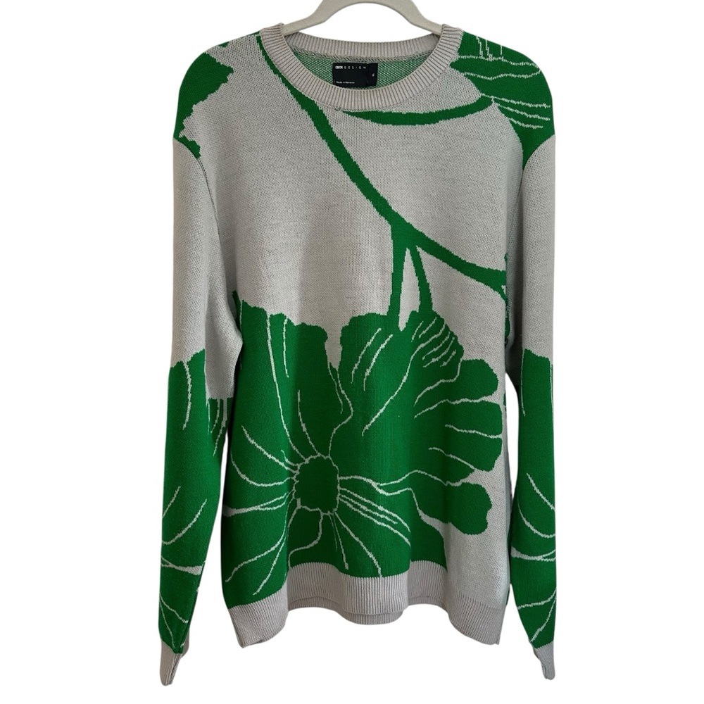ASOS Green and Grey Floral Crew Neck Sweater